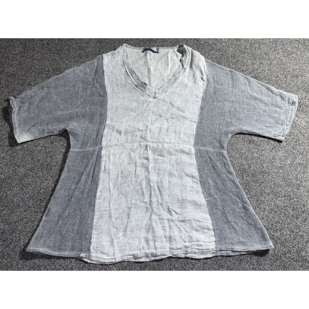 Tina Stephens Linen Blend Tunic‎ Top Short Sleeve Women's Gray Italian